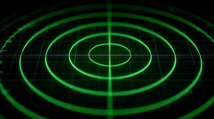 A green radar screen with concentric circles and a crosshair in the center.