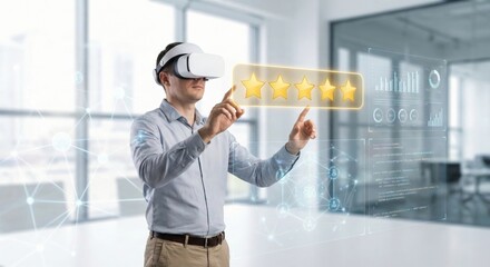 Man in vr headset interacting with digital data