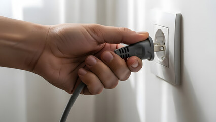 Connecting an electrical plug into a wall socket to provide power for a device