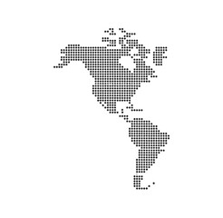 North South America continent represented with dotted world map style, clean white background, modern geography vector illustration.