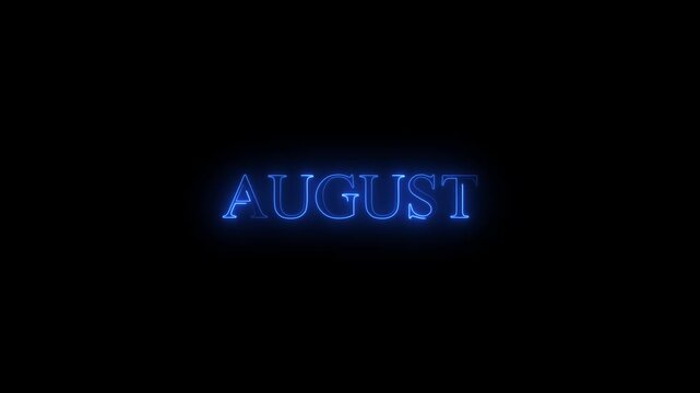 Glowing neon lines august text animation on a black background,with 4k video animation.