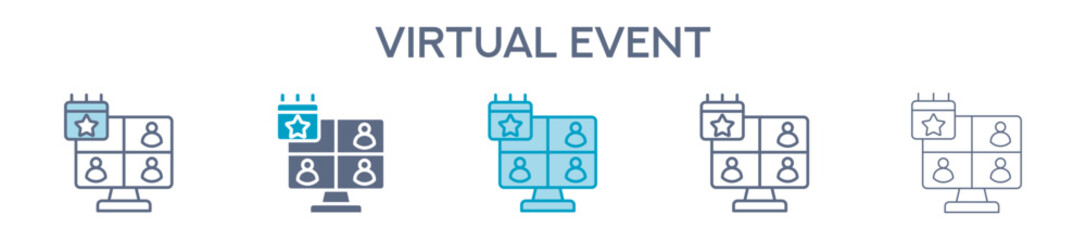 Obraz premium Virtual Event Element For Design Graphic - Multi Styles. Vector Illustration Of Two Colored And Black. Multiple Icons Designs Can Be Used For Mobile, Ui, Web 