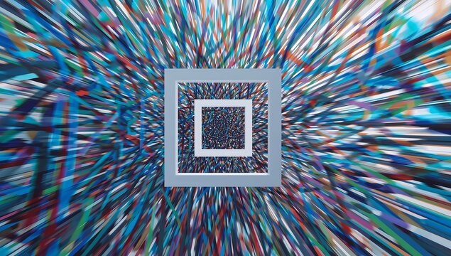 Qr code in the center of a vibrant blue background with motion blur effect creating a sense of speed and energy