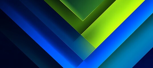 Modern abstract art featuring layered blue and green geometric shapes and lines