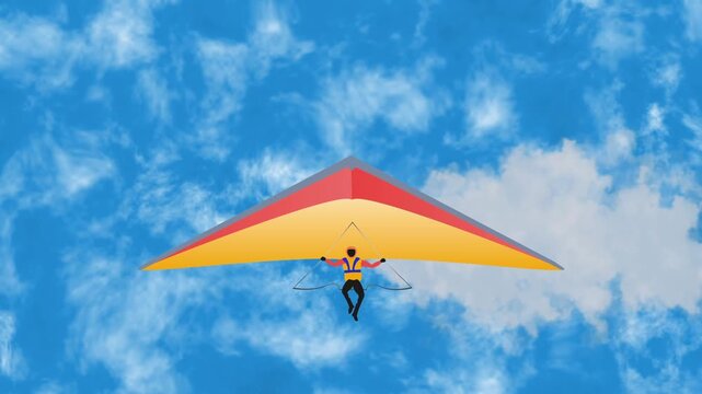 Hang Glider Flying Across Blue Cloudy Sky Animation