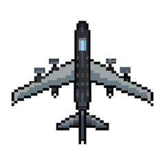 Obraz premium Pixel Art Heavy Strategic Military Bomber Aircraft Top Down