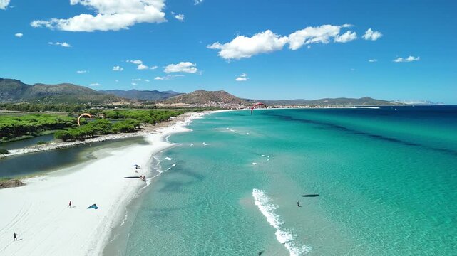 Drone view of La Caletta beach, Siniscola, Nuoro, Sardinia, Italy