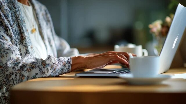 Midshot of a client typing during a grief support chat session connecting emotionally through remote teletherapy in a quiet environment.