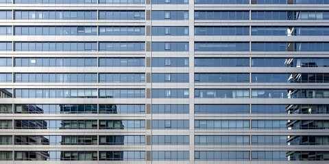 Contemporary Urban Building Facade with Reflective Glass Windows and Geometric Lines in Cityscape