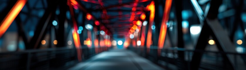 A vibrant, illuminated bridge at night, striking colors and an intriguing perspective, change without collapse, continuity across disruption, ESG digital transformation geopolitics