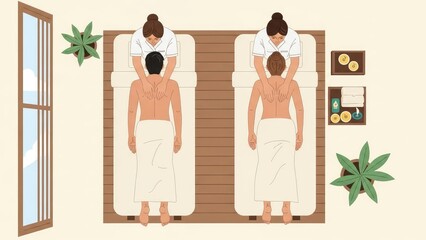Outdoor Luxury Spa Massage Scene With Therapists and Clients on Wooden Deck Relaxation Area.jpg