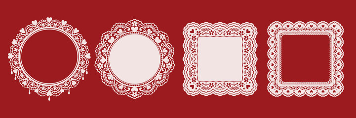Elegant lace heart and square frames with romantic floral cutout details, perfect for Valentine designs, wedding cards, and decorative layouts