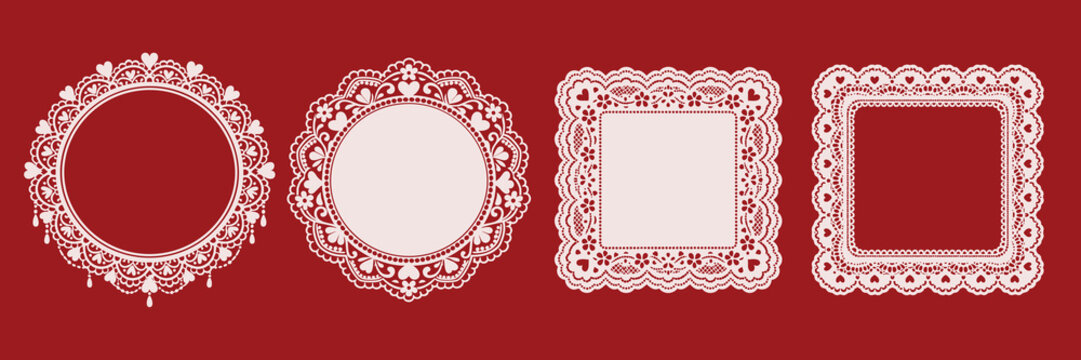 Elegant lace heart and square frames with romantic floral cutout details, perfect for Valentine designs, wedding cards, and decorative layouts