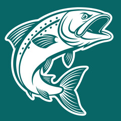 Obraz premium Jumping Fish Silhouette bass fish icons isolated Design element for logo, label, emblem, sign, brand mark. Vector illustration with Clean Line Art
