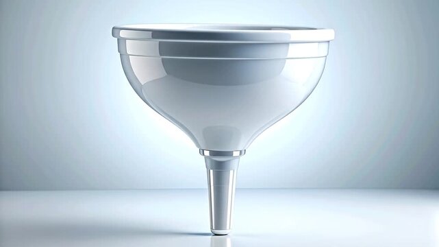 A gleaming white funnel is displayed on a light surface with a soft gradient background