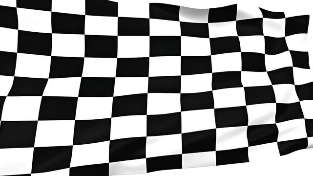 A black and white checkered flag waving in the wind, isolated on white background