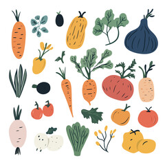 Colorful Hand-Drawn Vegetables and Herbs for Fresh Food Design