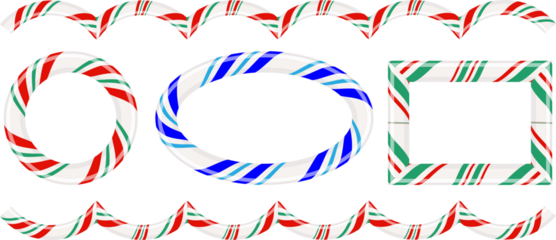 Festive candy cane frames and decorative borders for christmas holiday designs
