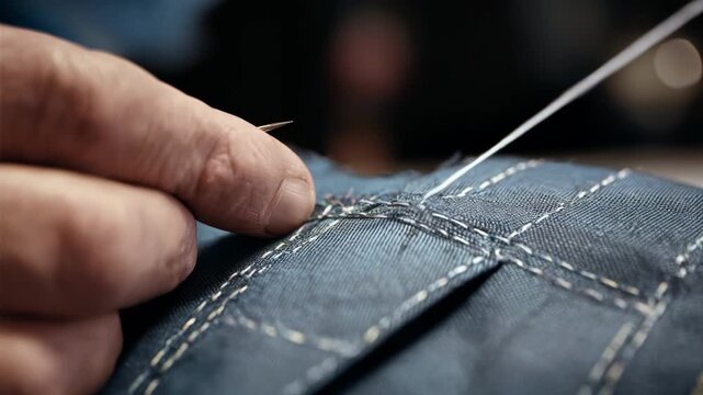 Medium shot showcasing detailed stitch fixing where a tailor mends fabric tears with expert needlework for a polished finish.