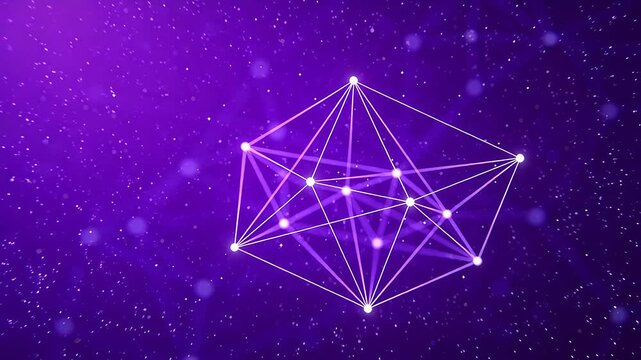 3D geometric network structure on purple starry background