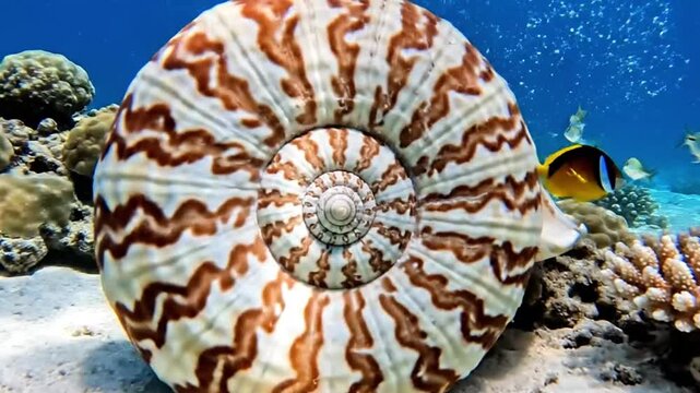 Fibonacci sequence spirals golden ratio nautilus shell.