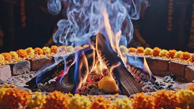 Hindu Havan Ritual Fire Ceremony Mahashivratri Celebration
