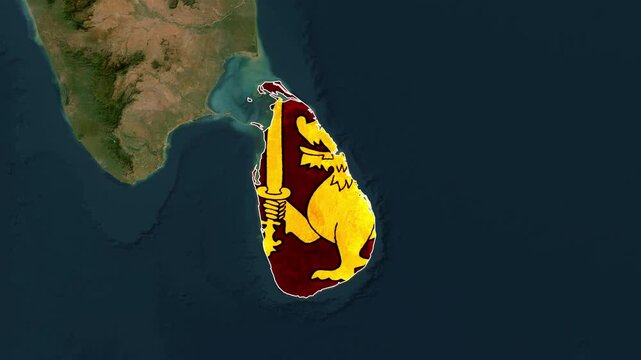 Vibrant map animation of Sri Lanka with a lion symbol and a sword