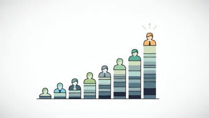 Business growth concept with people icons on a bar graph