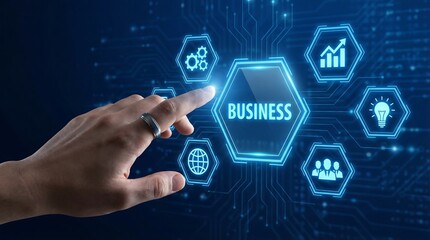 Businessman interacting with futuristic digital interface for innovation for business innovation and growth