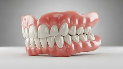 Fototapeta premium Close-Up of Complete Dentures Isolated on Neutral Background