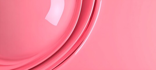 Pink glossy curved surface with abstract geometric shapes and reflection