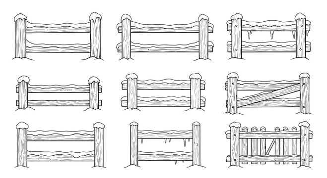 Various styles of rustic wooden fences