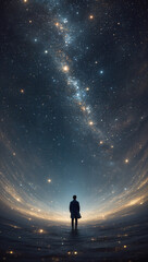 silhouette of a man on the moon