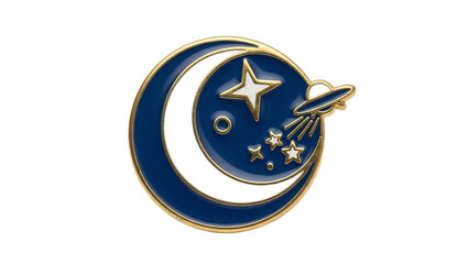 Vintage space theme enamel pin with gold metal edges