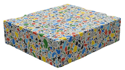 Raw lump of recycled plastic terrazzo with colorful chips