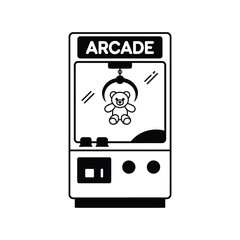 Arcade claw machine with teddy bear inside, vector illustration