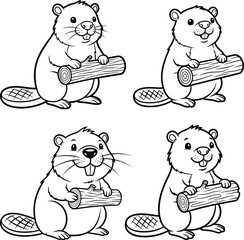Cute Beaver Coloring Page Black Out Line Vector