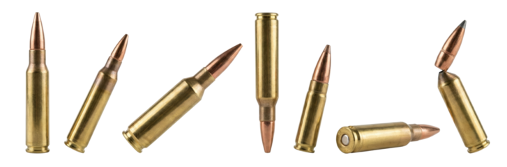 Ammunition Bullets Collection - Rifle Cartridges on White Background
