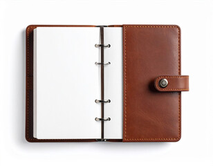 Elegant brown leather-bound personal organizer with blank pages and a secure snap closure