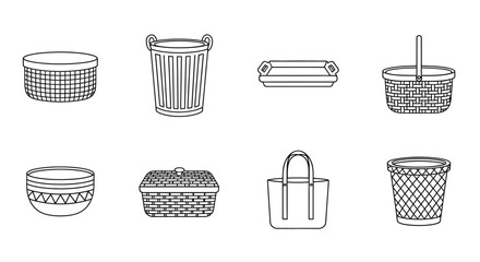 Collection of various storage baskets and containers Vector
