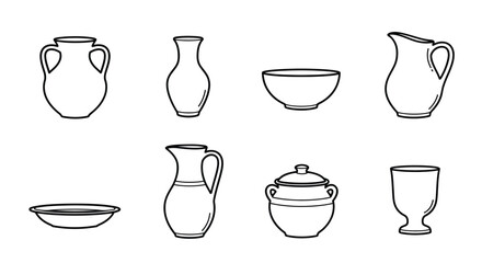 Collection of classic ceramic tableware Vector