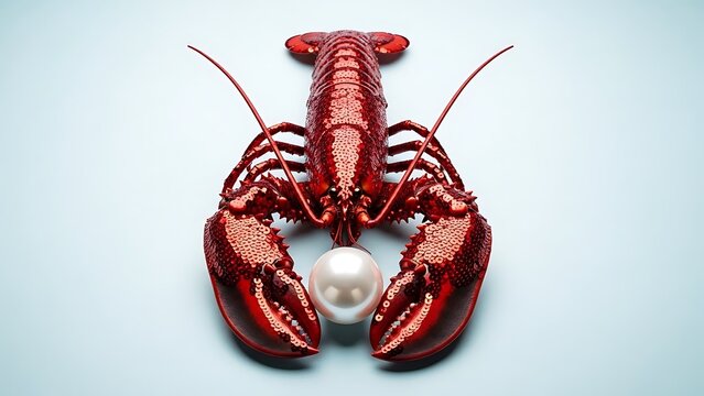 Red Sequin Lobster Holding a Pearl shiny sparkling