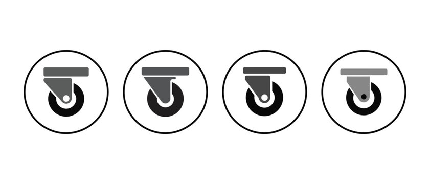 set of caster wheel icons in black and gray, vector illustration