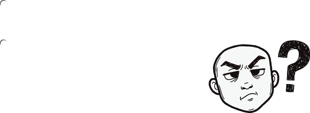 Hand drawn doodle of a confused face and question mark