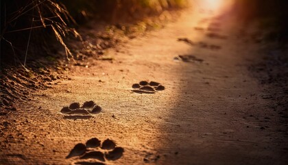 Dog Paw Prints on Dirt Path Symbolizing Journey and Presence