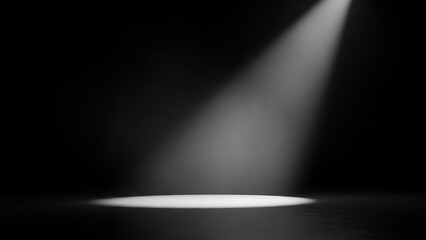 Dramatic spotlight illuminates a dark stage, creating a sense of mystery.
