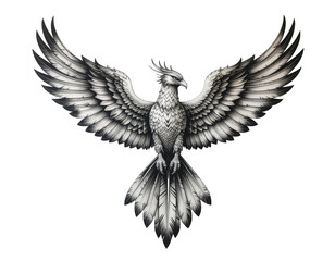 Obraz premium Eagle with wings spread full display monochrome ink drawing