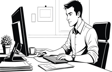 Working with precision: A dedicated worker is meticulously focused on a computer, embodying a workspace of focus and efficiency