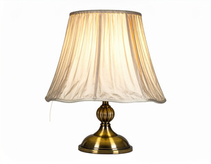 Elegant antique brass table lamp with a pleated cream fabric lampshade casting a warm glow