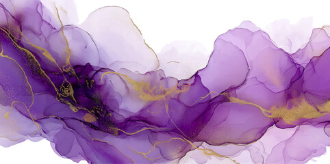 Purple and Gold Abstract Ink Swirls background beautiful isolated on a transparent background